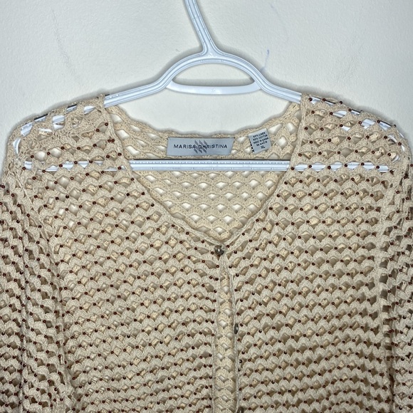 Marisa Christina linen blend beaded open knit crochet cardigan size XL - Picture 3 of 12